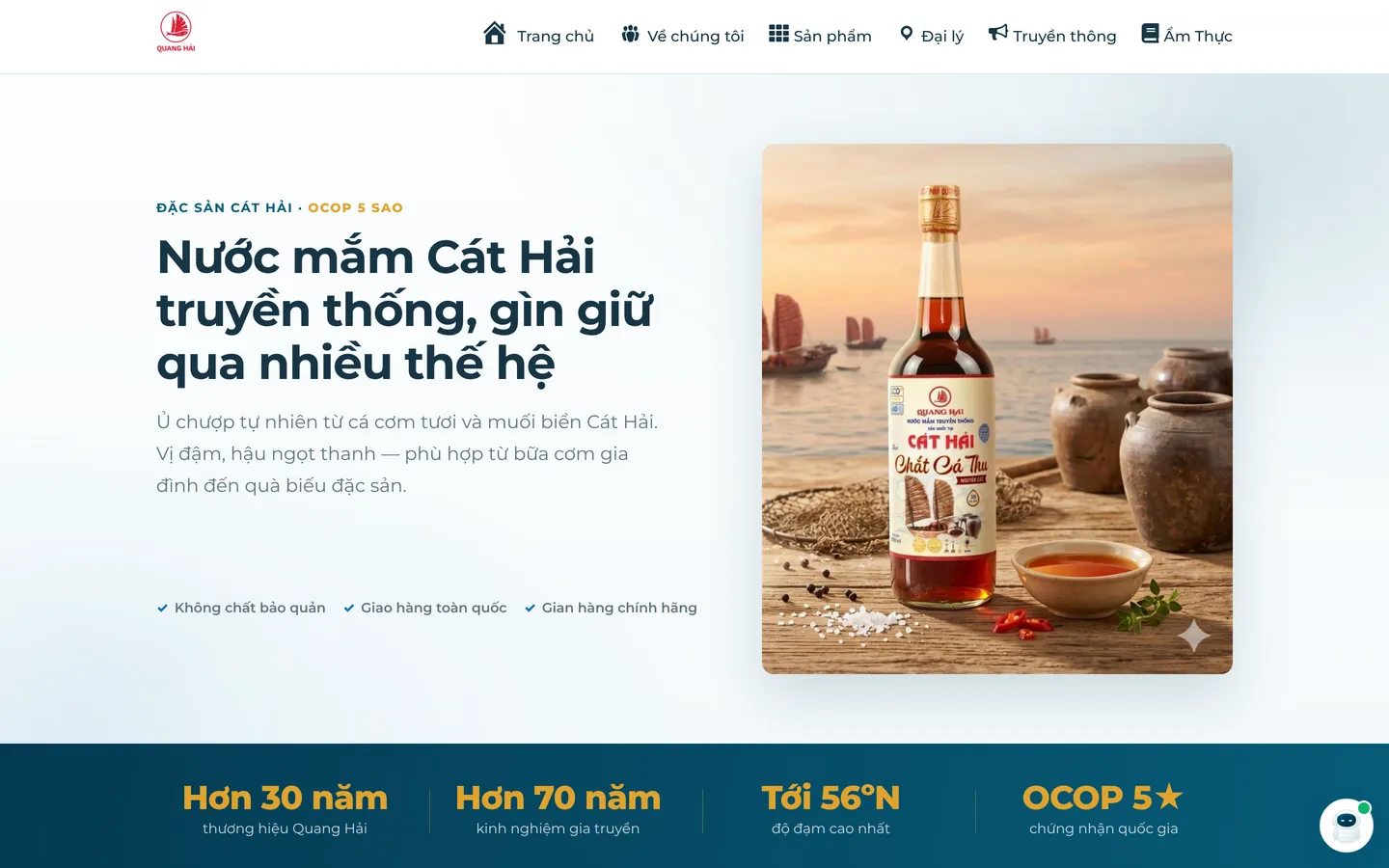 Website thương hiệu Mắm Quang Hải trên máy tính