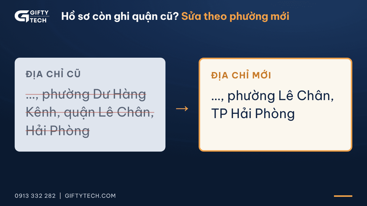 Trước và sau khi sửa địa chỉ trên hồ sơ Google: phường Dư Hàng Kênh, quận Lê Chân cũ thành phường Lê Chân, Thành phố Hải Phòng